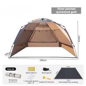 Outdoor 3-4 person one-touch quick-set tent, suitable for beach, fishing, family trips, picnics, parks, UV-resistant with sunsha